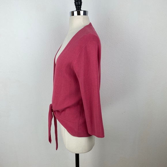 Christopher & Banks Cotton Tie Front Pink Coral Knit Sweater 3/4 Sleeves Sz Med - Picture 9 of 13